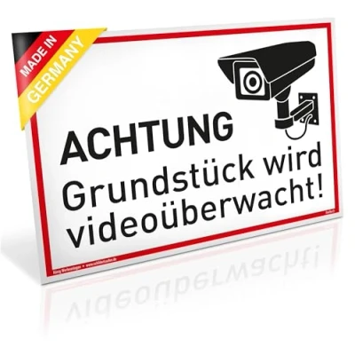 Abbildung von Schild Achtung Grundstück wird videoüberwacht! PVC 30 x 20 cm stabiles mit UV Schutz weiß Videoüberwachung Kameraüberwachung Kameraüberwacht Dreifke®
