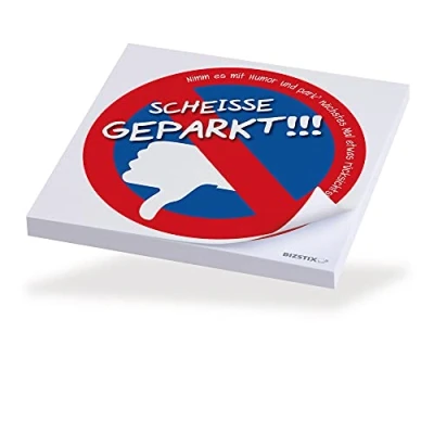 Abbildung von SCHEISSE GEPARKT! selbstklebende Haftnotizen für die Windschutzscheibe, 2 Haftnotizblöcke mit jeweils 50 Blatt in eckig ODER 3 runde je 25