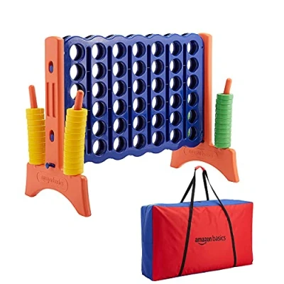 Abbildung von Amazon Basics 4 gewinnt Spiel, Junior Riesen Edition, BPA frei, für Kinder und Erwachsene, mit Tragetasche, tolles Geschenk, blau, gelb, rot, grün, Groß