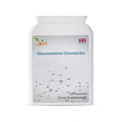 Abbildung von Glucosamin Chondroitin Kurkuma Vitamin C Nahrungsergänzungsmittel zur Gelenkunterstützung GVO frei, glutenfrei 120 Kapseln 60 Tage Versorgung.