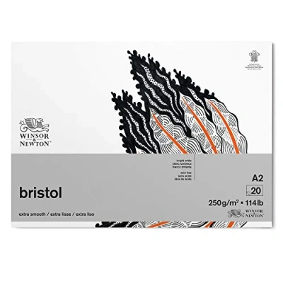 Abbildung von Winsor &amp; Newton 6661547 Bristol Zeichenpapier im Block 20 Blatt DIN A2, 250g/m², kopfgeleimt, strahlend weißes Papier für Zeichnungen mit technischen Stiften, Finelinern, Tusche, Markern, Airbrush