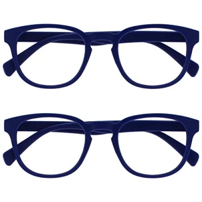 Abbildung von OPULIZE Pop Lesebrille 2er Pack Keck Rund Matt Rahmen Federscharniere Kratzfest Blau Herren Damen RR2 3 +1.50