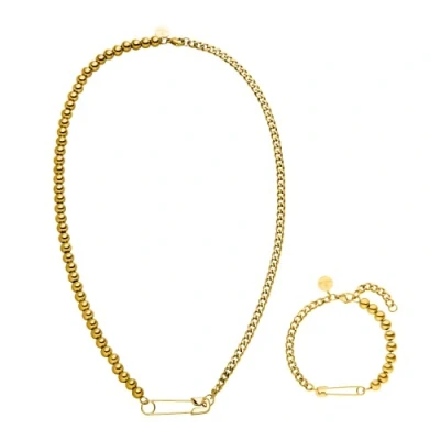 Abbildung von Purelei® Kipi Schmuckset (Gold), Unisex aus langlebigem Edelstahl, Wasserfeste Halskette und Ohrringe mit Stecknadel für Damen Herren