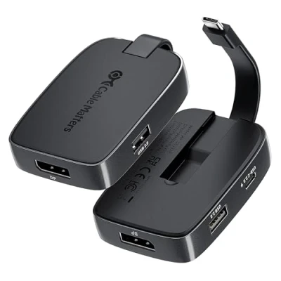 Abbildung von Cable Matters USB C Hub DisplayPort 1.4 klappbar, mit 4K 144 Hz/8K 60 Hz und HDR, 2X 1x C, 100 W Host Laden, Schwarz, kompatibel Thunderbolt 4/USB4, MacBook Pro, iPad XPS Surface Pro