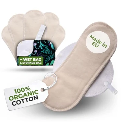Abbildung von Waschbare Binden bio Baumwolle; 6 Pack + Tasche (Größe S+M) MINI Stoffbinden MADE IN EU; wiederverwendbare Waschbar; für Menstruation; Baumwollbinden Damenbinden waschbar