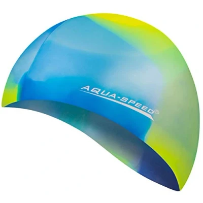 Abbildung von Aqua Speed Bunt Swimming Cap + Kleines Mikrofaserhandtuch Kinder &amp; Erwachsene Bademütze Badehaube Mädchen Jungs Schwimmhaube für Damen Herren Badekappen Silikonkappe 14. / 41