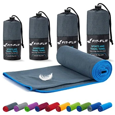 Abbildung von Fit Flip Mikrofaser Handtuch kompakt, leicht und schnelltrocknend Microfaser Handtücher als Reisehandtuch, Sporthandtuch, Strandtuch Badetuch groß (40x80cm, Dunkelgrau Blau)