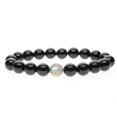 Abbildung von COAI Geschenkideen Herren Glücksarmband Schörl Schwarzer Turmalin Armband mit 10mm Labradorit