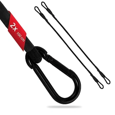 Abbildung von ECENCE 2X Spanngummi mit Karabiner aus Edelstahl 100cm in Schwarz Latex Spanngurte, Gepäckspanner, Expander, Spannseil für Fahrrad, Auto, Gepäck, Transportsicherung