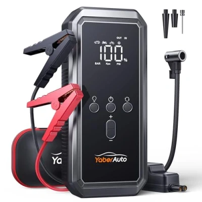 Abbildung von 4000A Auto Starthilfe, YaberAuto Starthilfe Powerbank mit 150PSI Kompressor, 21,800mAh Powerbank, 300 Lumen Notlicht, 4 in 1 als LCD Bildschirm, YA70