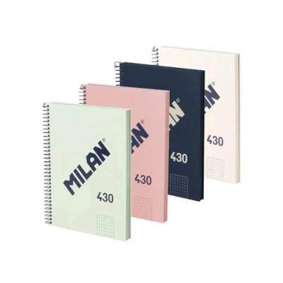 Abbildung von MILAN® Packung mit 4 Notizbüchern A5, Hardcover, kariertes Papier (5 x 5 mm), 80 Blatt à 95 g/m², Gummi Kollektion 430