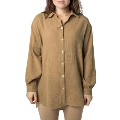 Abbildung von Sublevel Lange Musselin Hemdbluse, Damen, Größe: S/M, Middle beige