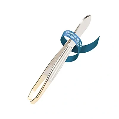 Abbildung von REMOS Pinzette mit gekröpfter, gerader &amp; vergoldeter Spitze 8 cm