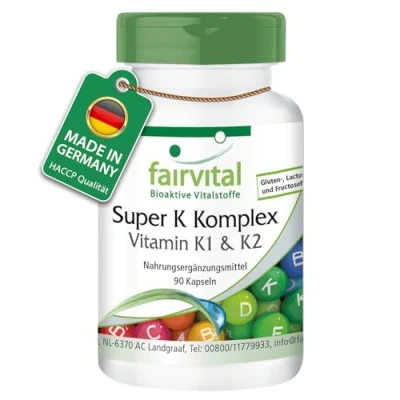 Abbildung von Fairvital Vitamin K Komplex 90 Kapseln Super mit K1 &amp; K2 MK 7 2200µg pro Kapsel HOCHDOSIERT Phytomenadion + Menaquinon VEGAN