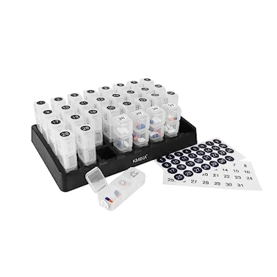 Abbildung von KMINA Tablettenbox Monat 31 Tage 3 Fächer, Medikamentenbox Tablettenspender 1 Monat, Medikamentendosierer Groß, Pillenbox Tag, Fächer