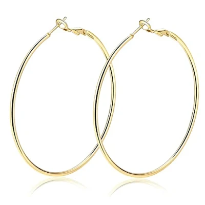 Abbildung von AURSTORE Ohrringe, Creolen, für Damen, aus Edelstahl, groß, modisch, Schmuck, Geschenke Frauen, 40mm, Gold, Kein edelstein