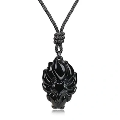 Abbildung von COAI Geschenkideen Unisex Neunschwänziger Fuchs Anhänger aus Obsidian Glückskette