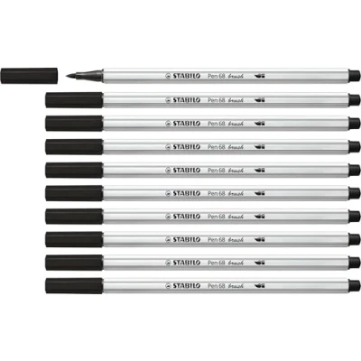 Abbildung von Premium Filzstift mit Pinselspitze für variable Strichstärken STABILO Pen 68 brush 10er Pack schwarz
