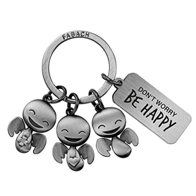 Abbildung von FABACH Schutzengel Schlüsselanhänger happy Trio mit Gravur Glücksengel Geschenk Engel Glücksbringer Motivation Don&#039;t worry be
