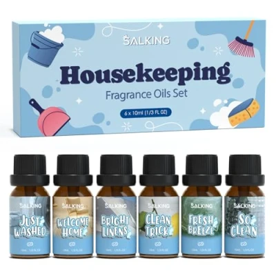 Abbildung von SALKING sauber Ätherische Öle Set, Hauswirtschaft Duftöl GeschenkSet, Duftöle für Diffuser, 6x10 ml Gerade gewaschen, Willkommen zu Hause, Helle Laken, Saubere Tipps, Frische Brise, So