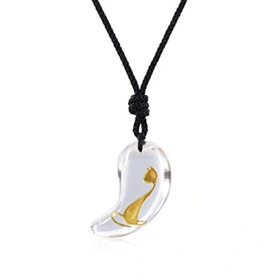 Abbildung von COAI Geschenkideen Unisex Japanische Magatama Kommaförmige Horn Anhänger aus Bergkristall Katze Symbol Amulett Glückskette