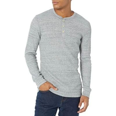 Abbildung von Amazon Essentials Herren Langärmeliges Waffel Henley, Schmale Passform, Hellgrau Meliert, S