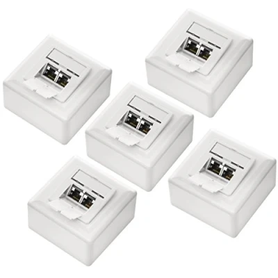 Abbildung von deleyCON 5x CAT6 Universal Netzwerkdose 2x RJ45 Port Geschirmt Aufputz oder Unterputz 1 Gigabit Ethernet Netzwerk EIA/TIA 568A&amp;B Weiß