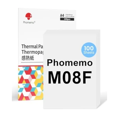 Abbildung von Phomemo M08F A4 Thermopapier Kompatibel für M832 M834 Q302 Mobiler Drucker und andere tragbare Thermodrucker, Druckerpapier, 8.27&quot; x 11.69&quot;(210x297mm), 100 Blatt