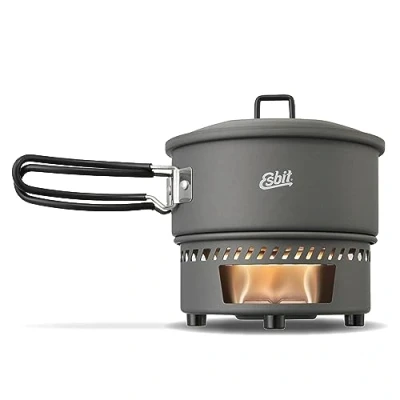 Abbildung von Esbit Trockenbrennstoffkochset Outdoor Camping Kocher 1000 ml mit Aluminium Topf klappbare Griffe Campingkocher Set