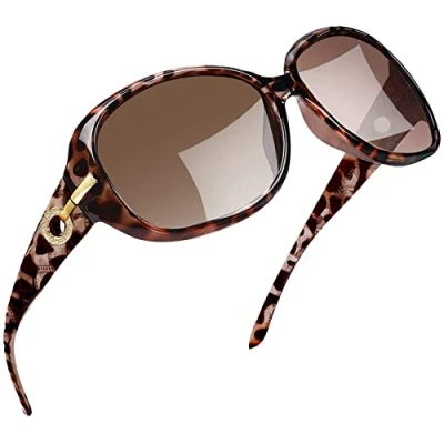 Abbildung von Joopin Klassische Polarisierte Sonnenbrille Damen Braun Leopard Retro Groß Elegant UV400 Vintage Brille Übergroß mit XL Großer Rahmen (Elegant Leopard)