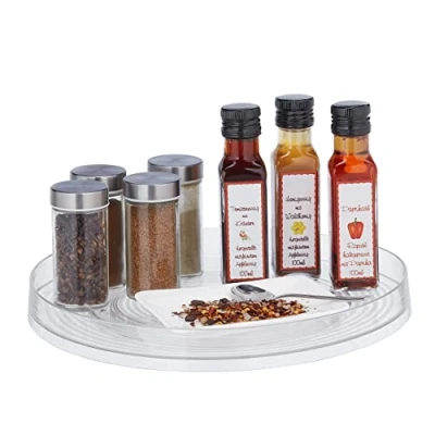 Abbildung von Relaxdays Drehteller, D 30 cm, Ordnungssystem für Küche und Bad, mit Rand, drehbarer Kühlschrank Organizer, transparent