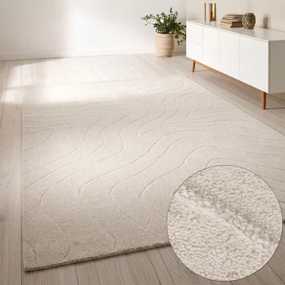 Abbildung von LeGer Home by Lena Gercke Wollteppich "Zarrah, mit Wellendesign, Linienmuster" rechteckig 14 mm Höhe reine Wolle, modern, Scandi, Wohnzimmer, Schlafzimmer, Esszimmer