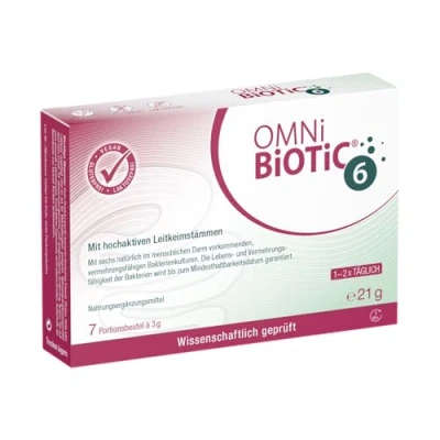 Abbildung von OMNi BiOTiC 6 Sachet 7 Portionen (21g) Bakterienstämme Mrd. Keime pro Tagesdosis Pulver Mit Inulin Vegan Glutenfrei Lactosefrei Zur täglichen Anwendung