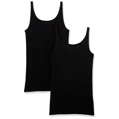Abbildung von Amazon Essentials Damen Schmal geschnittenes Tanktop mit dünnem Trägern, 2er Pack, Schwarz, XS