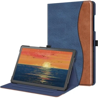 Abbildung von Fintie Hülle für Samsung Galaxy Tab A9 Plus 11 Zoll 2023, Multi Winkel Folio Schutzhülle Dokumentenfach und Auto Schlaf/Wach Funktion Tablet A9+ SM X210/X216/X218, Blau/Braun