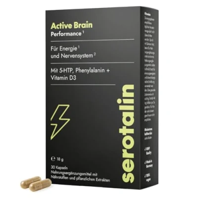 Abbildung von serotalin® ORIGINAL Kapseln Energie, Motivation &amp; Fokus mit Griffonia + Vitamin D3 Phenylalanin B12, B6, Zink, Chrom Koffein 100% vegan, 30 für 1 Monat
