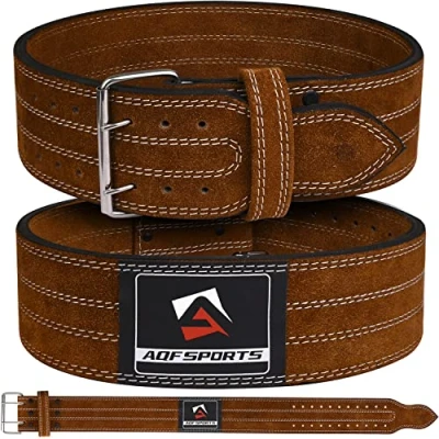 Abbildung von AQF Gewichthebergürtel 4&quot; Leder Gepolsterte Kraftraining Gürtel, Lendenwirbelstütze Gürtel Mit Wildlederfutter 10mm dick Stahl Schnalle Trainingsgürtel, Bodybuilding Herren Damen (M, Braun)