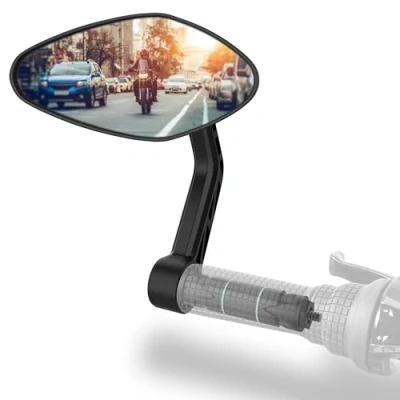 Abbildung von Xcelenze Fahrradspiegel extra große Spiegelfläche schlagfestes Echtglas für Lenker ebike Rückspiegel Fahrrad Spiegel e bike Fahrradrückspiegel (links Lenkerende RM13e)