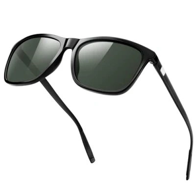 Abbildung von KANASTAL Größe Sonnenbrille Herren und Damen Klassische Retro Polarisiert UV400 Schutz für Reise Wandern Angeln Alltag, Glänzend Schwarz Rahmen G15 Gläser
