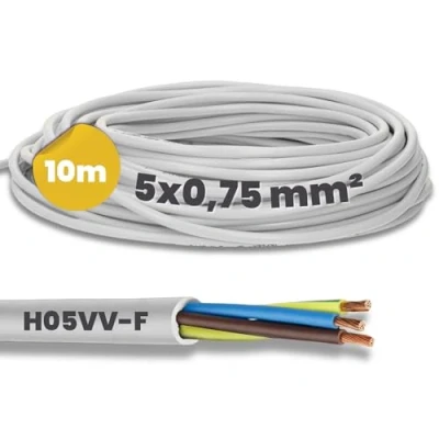 Abbildung von 10 Meter Kalitec H05VV F Schlauchleitung 5x0,75 mm² I Stromkabel 5G0,75 mm2 mit Schutzleiter PVC Kabel für Innenbereich Elektrokabel weiß Lampenkabel flexibel Gerätekabel 5 adrig