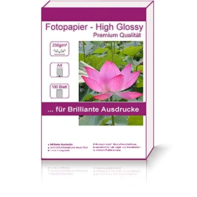 Abbildung von 100 Blatt DIN A4 230g/m² Fotopapier Hglossy wasserfest Photopapier hochglänzend high glossy photopaper photo paper DINA4 230g / m² 230g/qm