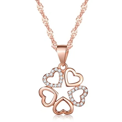 Abbildung von Unendlich U Fashion Hohlen Herzen Damen Halskette 925 Sterling Silber Zirkonia Anhänger Kette mit Anhänger, Rosegold