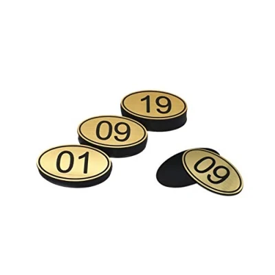 Abbildung von Tischnummern aus ABS, graviert, 30 mm x 50 mm, oval, 1 100, für Kneipen, Restaurants, Clubs Gloden bis 100