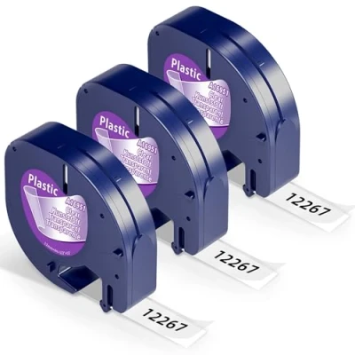 Abbildung von 3X Wonfoucs Kompatible mit Dymo Etikettenband Transparent Clear Plastic 16951 S0721530 für Letratag XR LT 100H 110T QX50, Passend 12mm x 4m Beschriftungsband