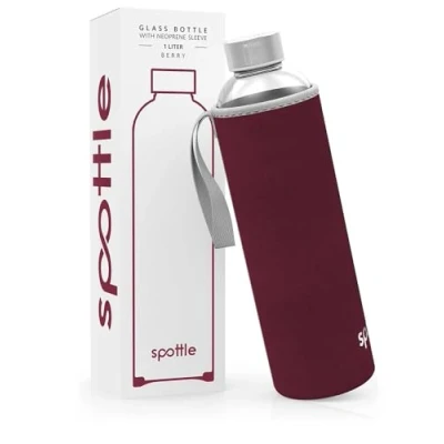 Abbildung von spottle® Glasflasche 1 Liter mit Neoprenhülle BERRY