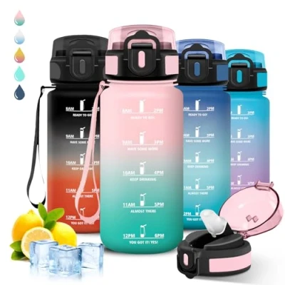 Abbildung von Trinkflasche Kinder, 500ml, Mit Strohhalm, Auslaufsicher, Kohlensäure Geeignet, Motivierendem Slogan, Motivation, Flasche für Schule, Camping