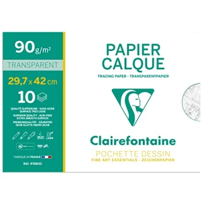 Abbildung von Clairefontaine 97883C Mappe Transparentpapier, mit 10 Blatt DIN A3 29,7x42cm, 90g, 1 Stück