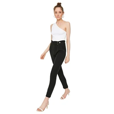 Abbildung von Trendyol Women&#039;s Herren Basic Hoher Bund Karottenhose Hose Pants, Black, 40