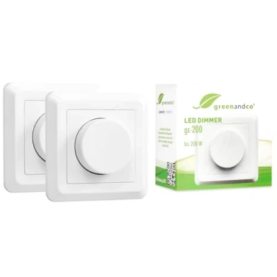 Abbildung von 2 Stück greenandco® gc 200 Unterputz LED und Halogen Dimmer 1 Watt, auch für herkömmliche Leuchtmittel Wechselschaltungen geeignet, weiß, Jahre Garantie
