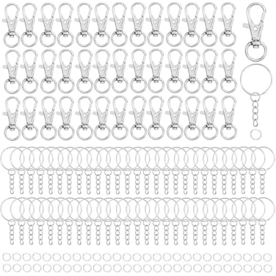 Abbildung von Belle Vous Schlüsselringe Metall mit Karabinerhaken, Schlüsselkarabiner Drehbar Schlüssel Ring Rohlinge Spaltringen (120 Stk) Kleine Karabiner Haken für Schlüsselanhänger, DIY, Basteln, Schmuck